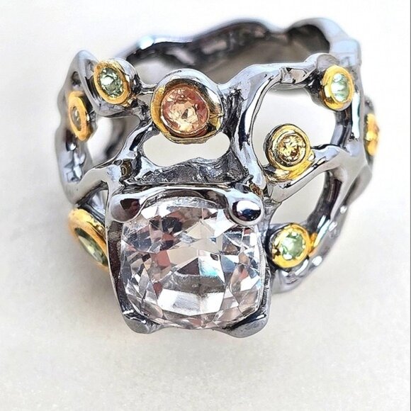 Handcrafted Unheated Kunzite 5.91ct & Sapphire 925 Sterling Silver Ring  Sz 6.75 - Picture 4 of 14